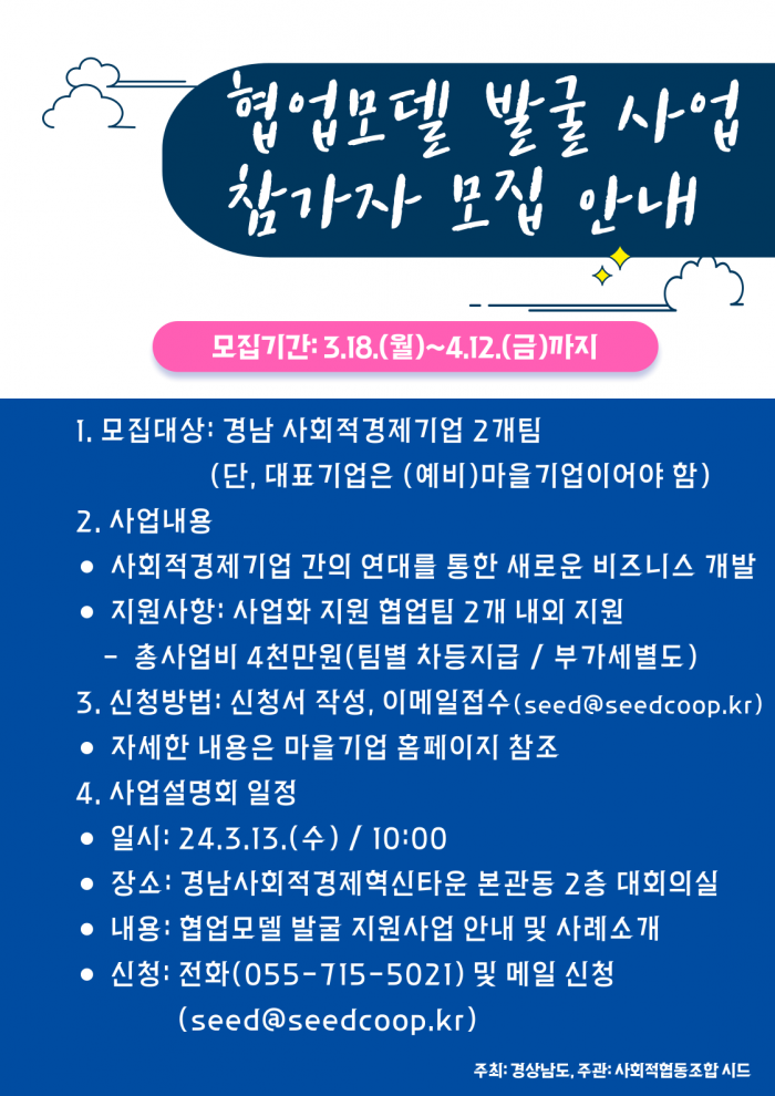 2024년 경상남도 마을기업 협업모델 발굴 사업 신청 안내